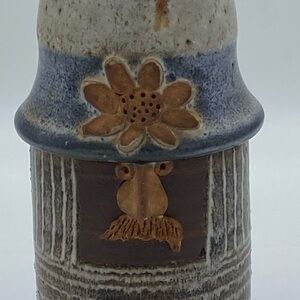 Vintage Hippie Figural Flower Hat Mustache Face Man Bank - Folk Art Pottery